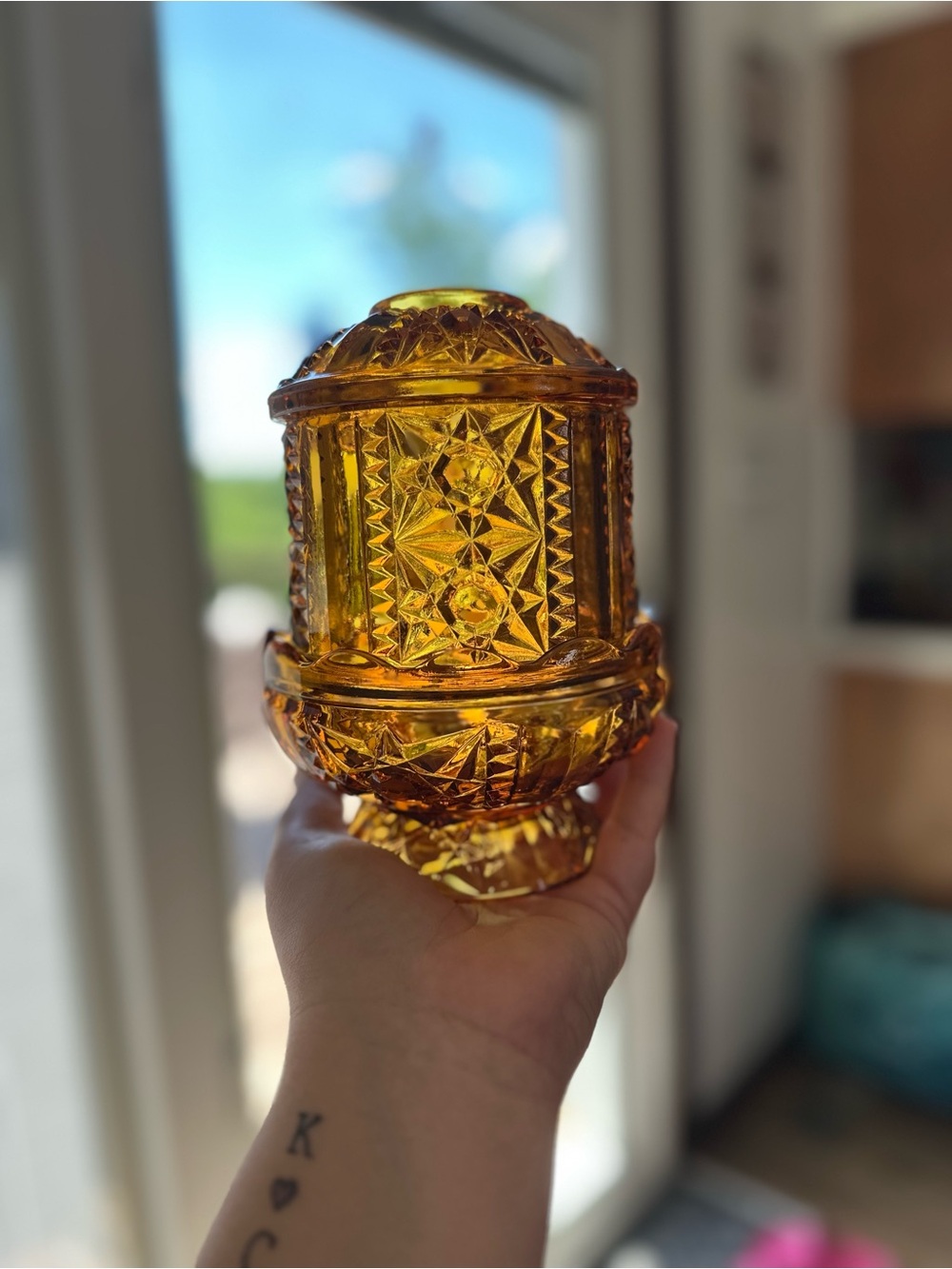 Indiana stars and bars amber glass fairy lamp